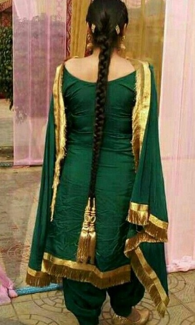 Green Punjabi Suit With Golden Border