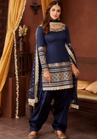 Navy Blue Party Wear Punjabi Style Suit
