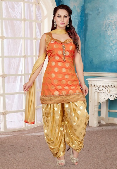 Orange and Golden Colour Punjabi style suit