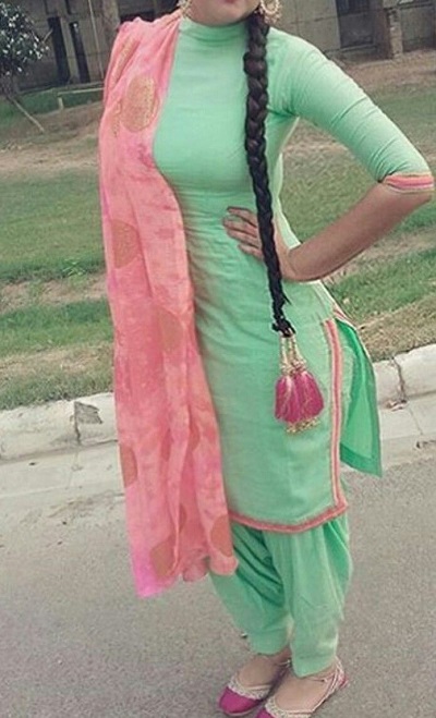 Plain Punjabi Suit In Mint Green Color