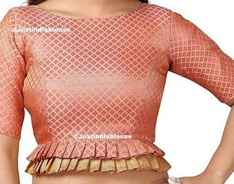 Pleated Brocade Blouse For Saree