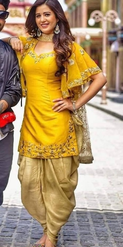 Punjabi Suit With Flared Sleeves And Dhoti Pants