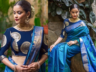 Royal Blue Saree Blouse In Brocade