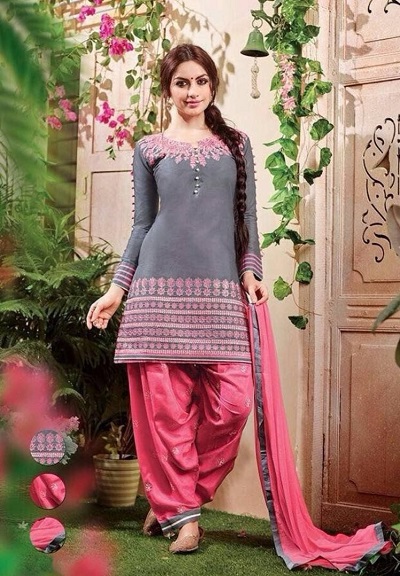 Simple Grey And Pink Short Punjabi Style Suit