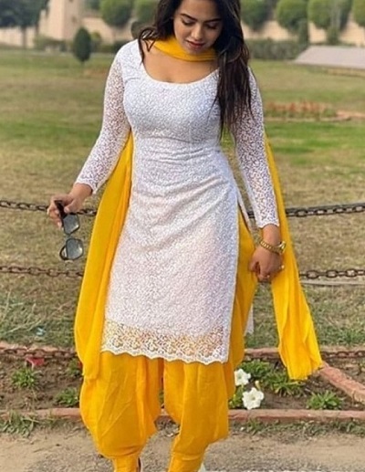 Simple White And Yellow Punjabi Salwar Suit Style