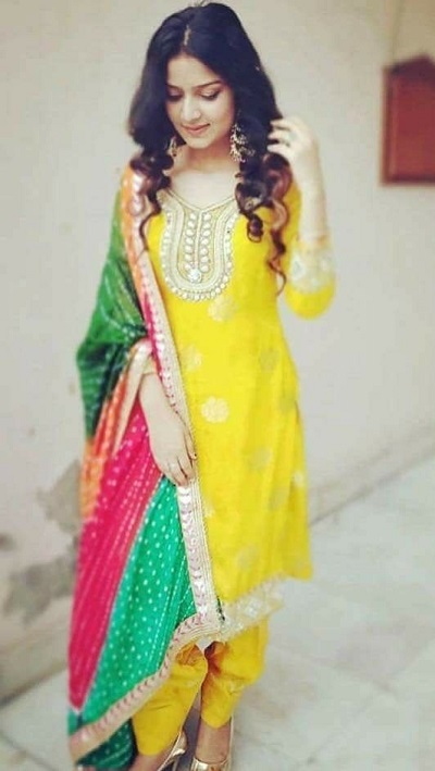 Yellow Suit With Multicolor Dupatta