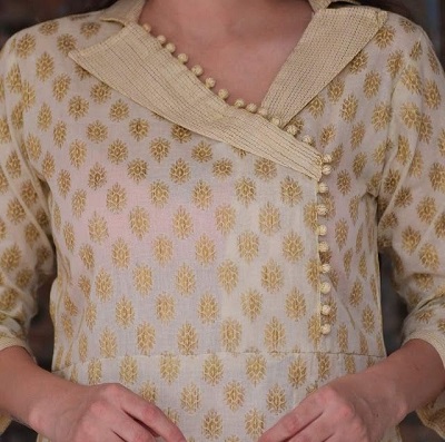 Angrakha Style Button Kurti Neckline Pattern