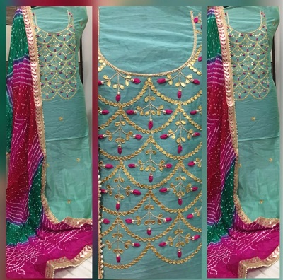 Blue Chanderi Gota Patti work suit