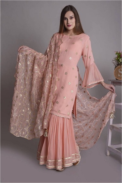 Blush Pink Suit With Heavy Gota Patti Work Dupatta