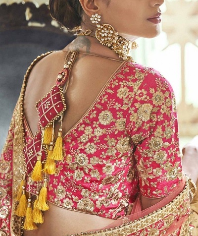 Bridal Embroidered Dark Pink Silk Blouse