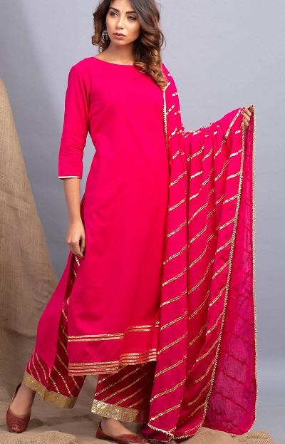 Bright Red Gota Patti Work Suit