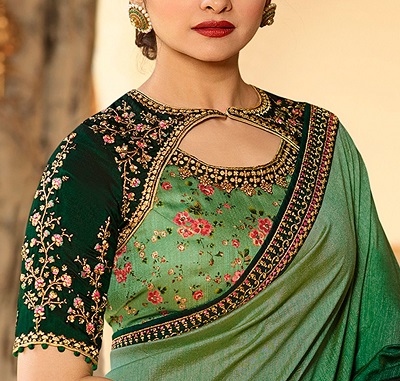 Dark and light green silk saree blouse