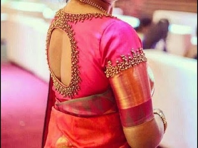 Embellished Pink Silk Saree Blouse