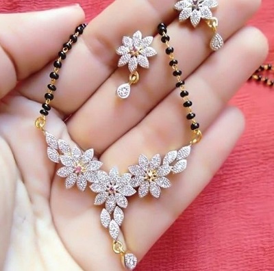 Floral Mangalsutra With Matching Gold Earrings