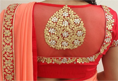 Gold And Silver Gota Patti Work Blouse Design