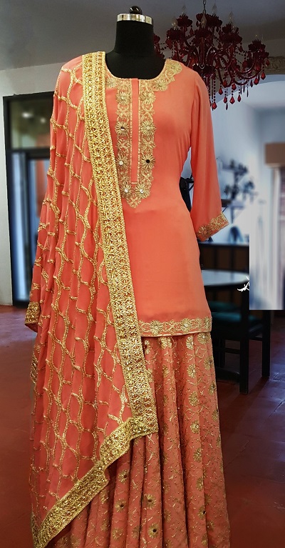 Gold Gota work Kurta Sharara Set