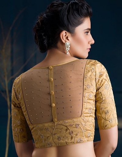 Golden designer back button placket blouse