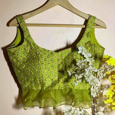 Green Embroidered Art Silk Peplum Blouse