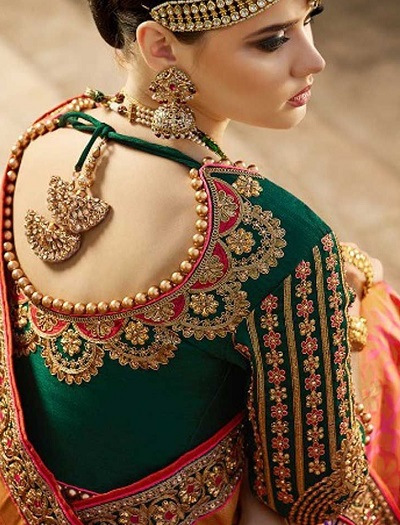 Green Jewellery Work Stylish Blouse Design