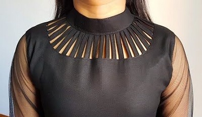 High Neck Collar Kurta Neckline With Strips