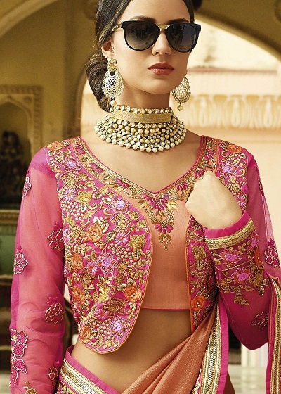 Jacket style Silk blouse with embroidery