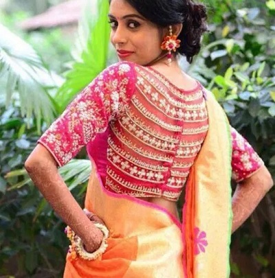 Jewellery embellished silk blouse design