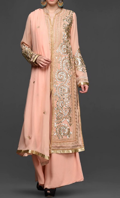 Long Palazzo Salwar Suit With Gota Patti Work