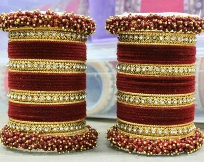 Maroon And Gold Wedding Bangle For Brides