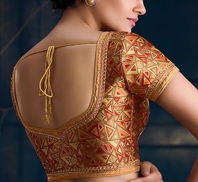 Mosaic printed stylish silk saree blouse