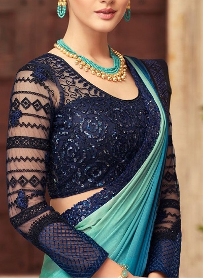 Navy Blue Lace saree blouse style