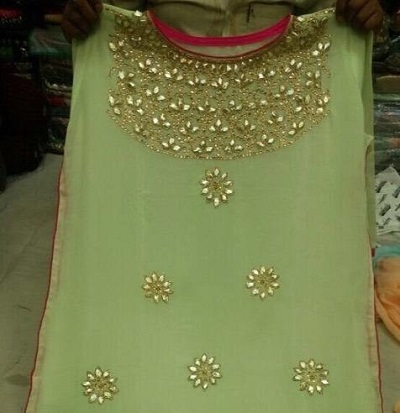 Pale Green Gota Work Suit Design