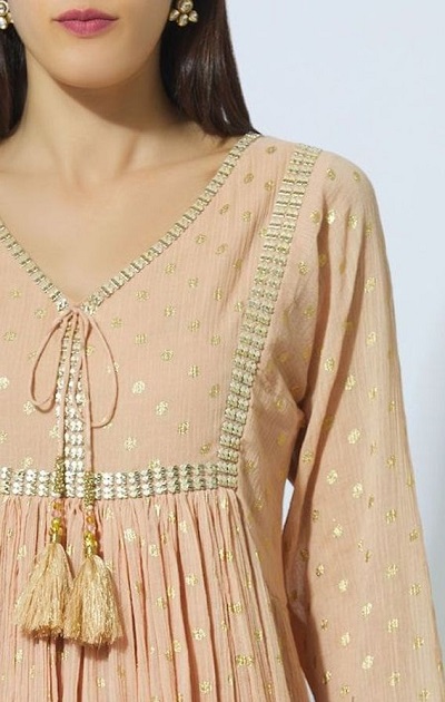 Pale Pink Gota Patti Kurta with tassels