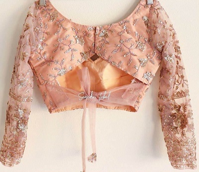 Peach Net Blouse With Bow At The Back
