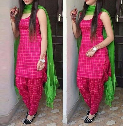 Pink and Green Suit dupatta Set