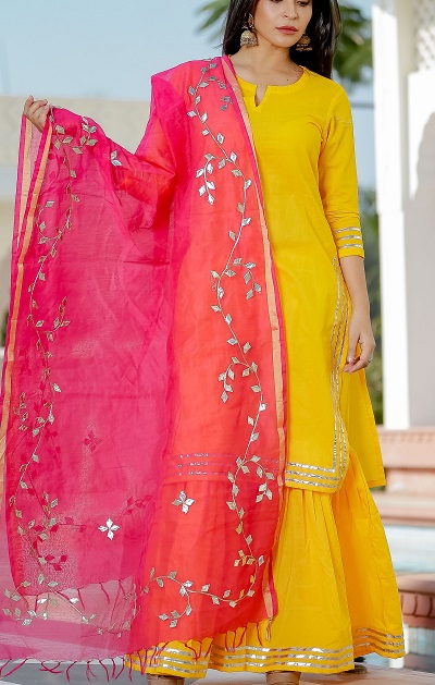 Rayon Sharara Suit With Gota Work With Silk Dupatta