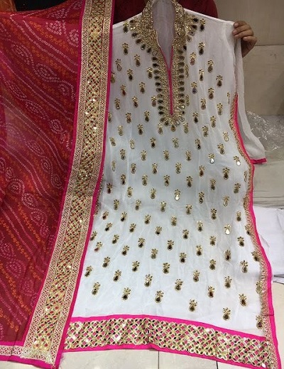 Red And White Gota Patti Suit