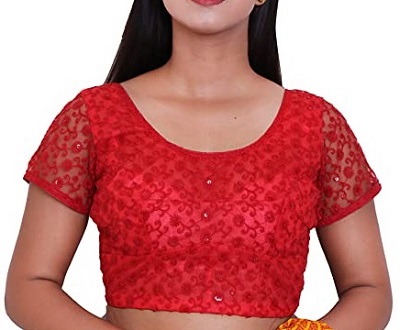 Red Festive wear lace blouse pattern