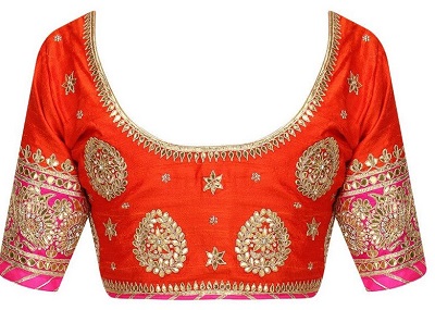 Red Silk Blouse With Maggam Work