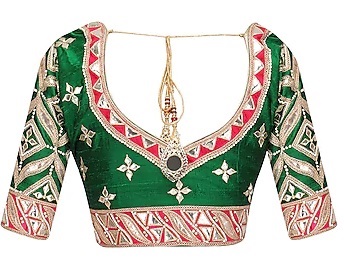 Red and Green Embellished silk saree blouseRed and Green Embellished silk saree blouse