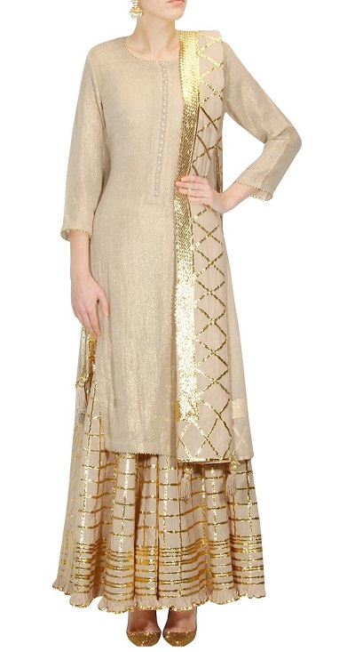 Royal Ivory Gold Dress With Gota Work