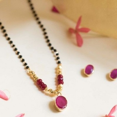 Ruby stone gold mangalsutra design