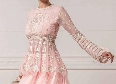 Short Anarkali style peplum saree blouse design