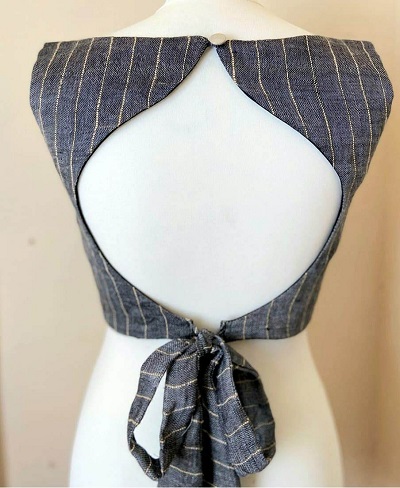 Front Bow Cotton Silk Blouse Design