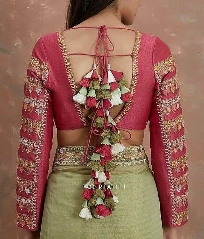 Stylish back neck line saree Blouse with strings
