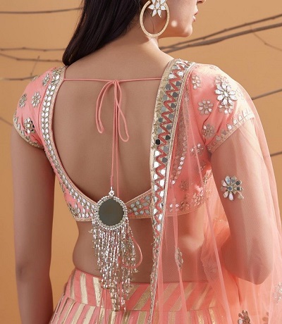 Stylish backless Gota Patti blouse design