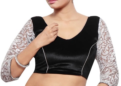 Stylish velvet and lace sleeves blouse pattern