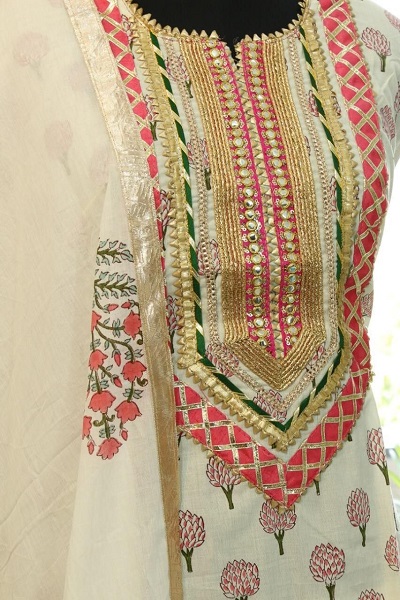 White Floral Gota work Suit