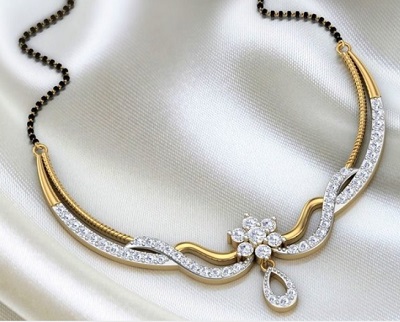 Arc shape diamond and gold mangalsutra pendant