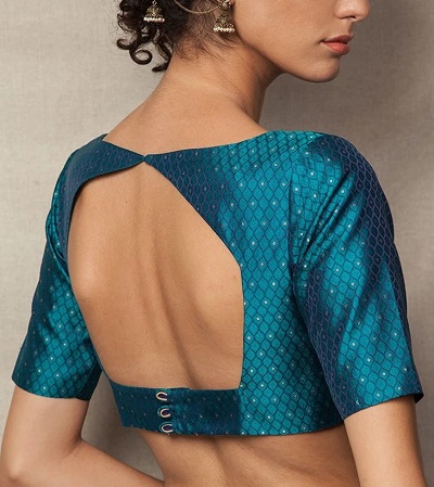 Backless Navy Blue Silk Blouse Design