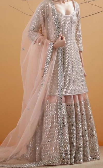 Beautiful Bridal Peach Mirror Work Sharara Suit Se